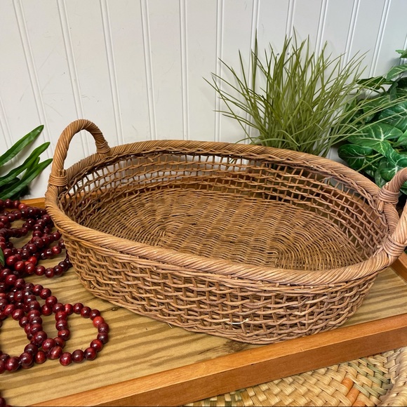 Vintage woven basket with handles BOHO